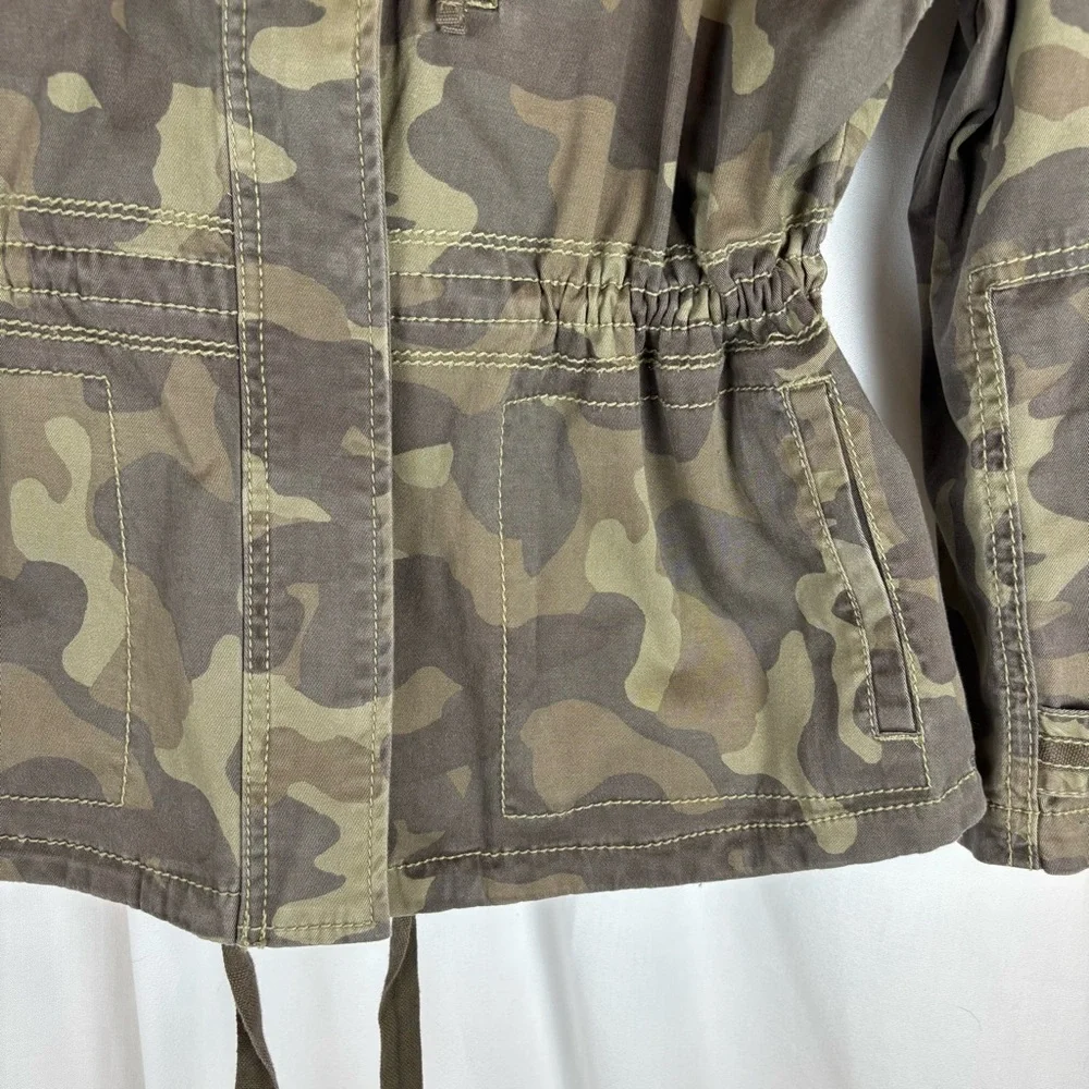 Marrakech Green and Brown Camo Utility Jacket with Cinched Waist/Hip 4 Pocket - Picture 7 of 16